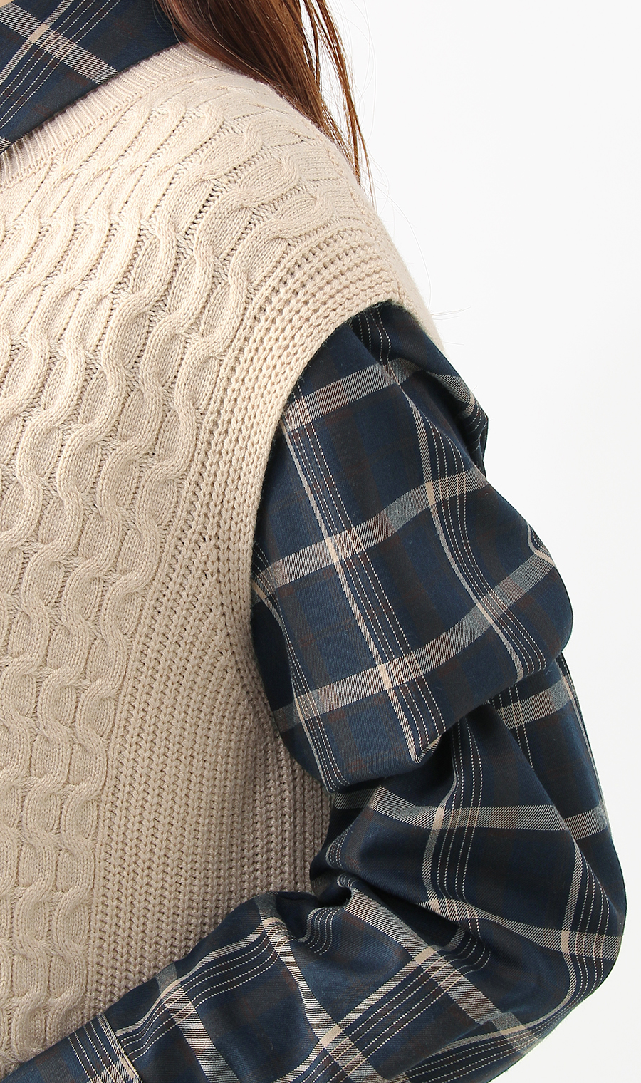 【訳アリ商品】ケーブル編みニットベスト【ニット】 ベージュ LL