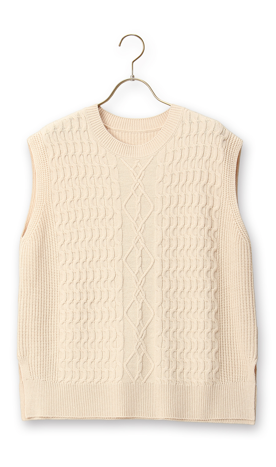 【訳アリ商品】ケーブル編みニットベスト【ニット】 ベージュ LL