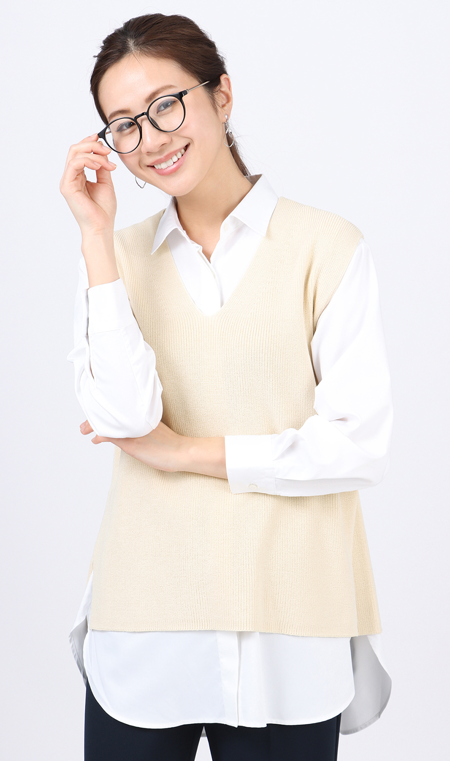 【訳アリ商品】ニットVネックベスト ホワイト M