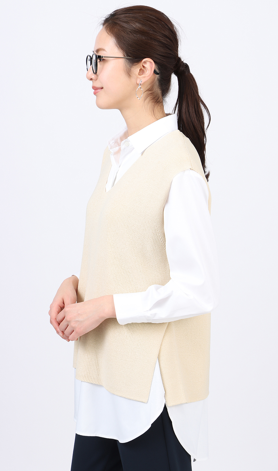 【訳アリ商品】ニットVネックベスト ホワイト M