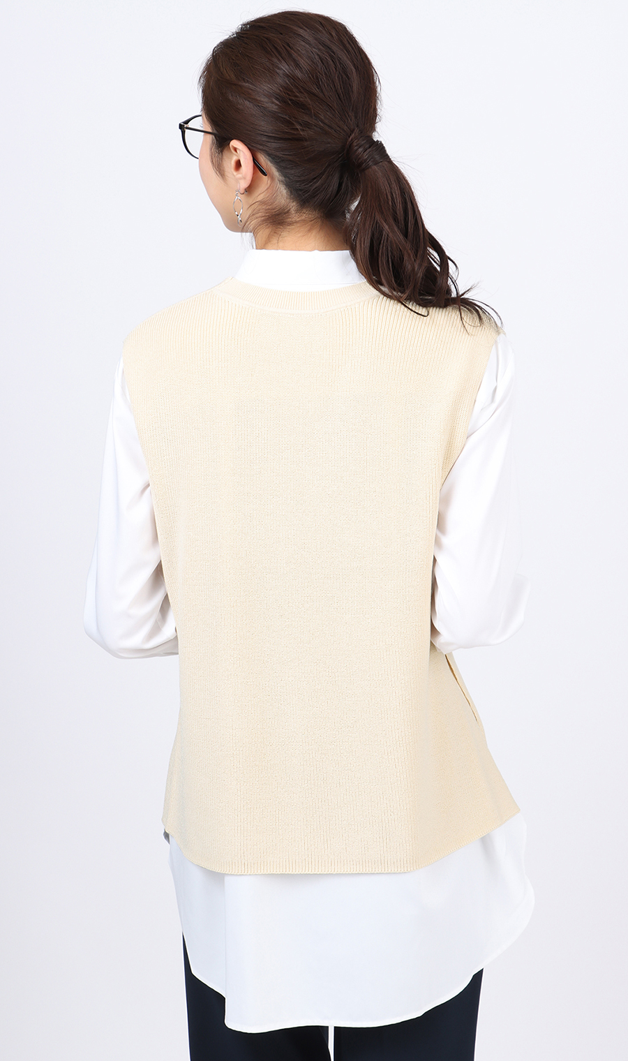 【訳アリ商品】ニットVネックベスト ホワイト M