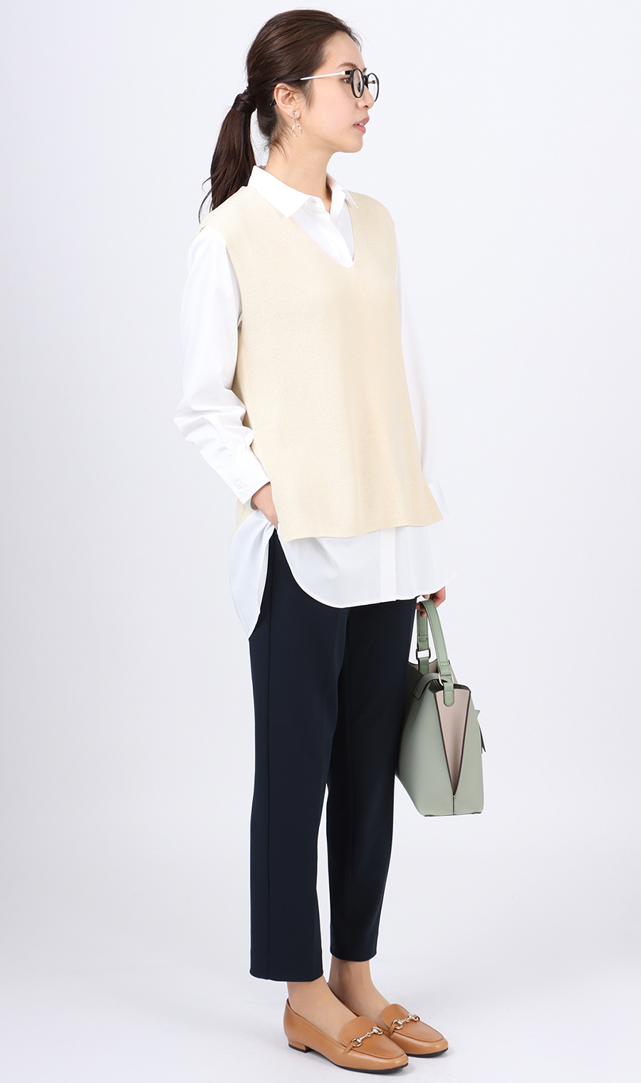 【訳アリ商品】ニットVネックベスト ホワイト M