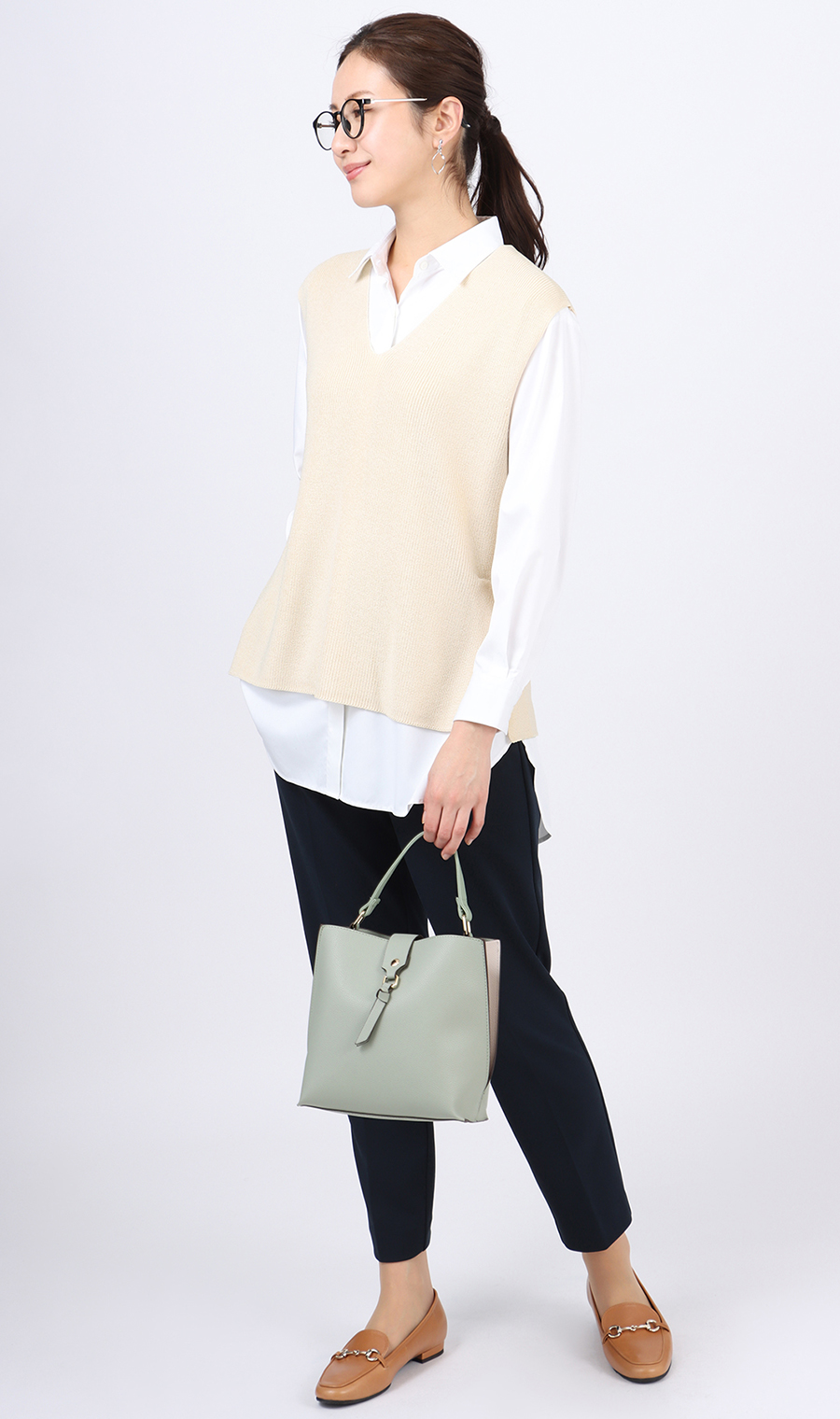 【訳アリ商品】ニットVネックベスト ホワイト M