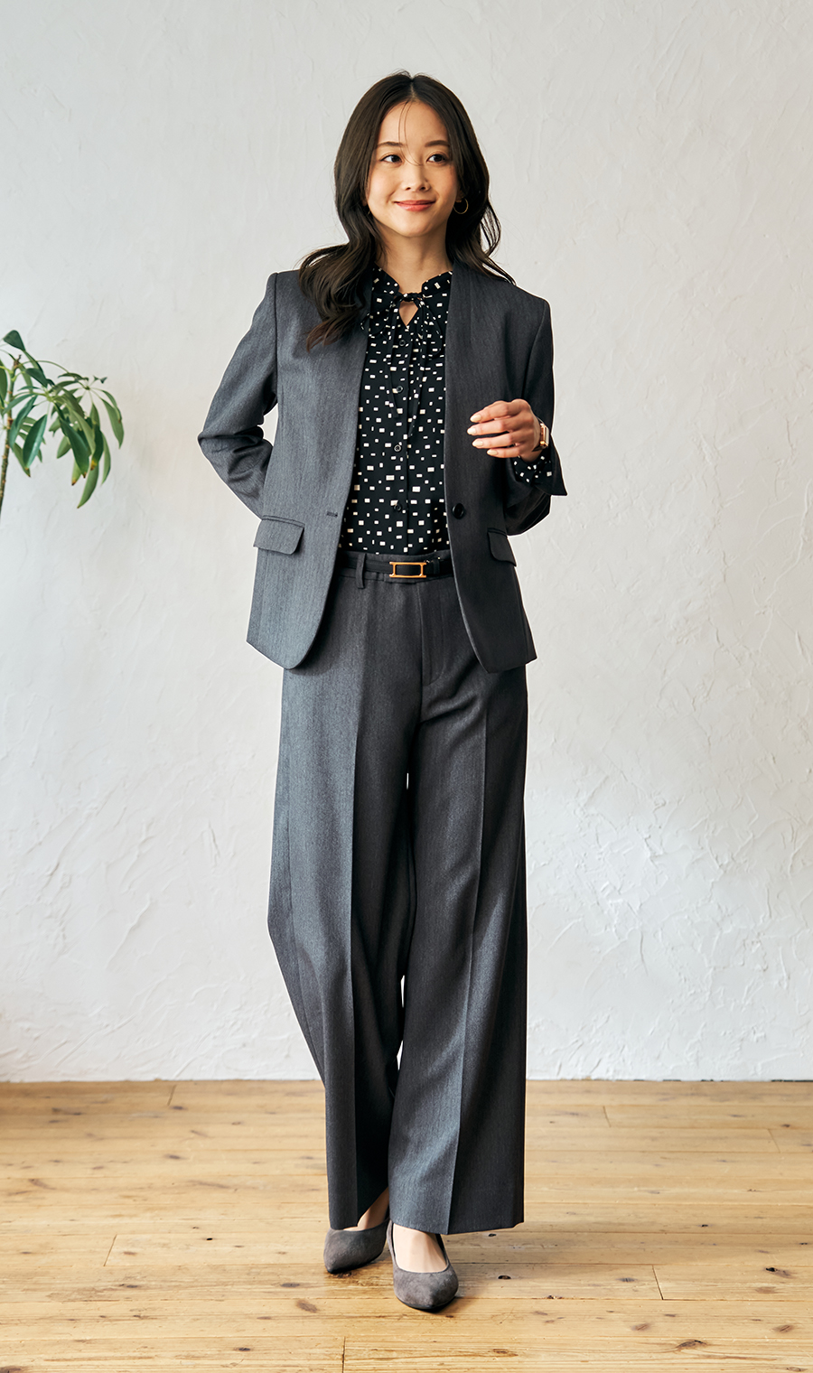 1钮扣V领外套 【美丽休闲套装】 【可成套穿着】 灰色7号