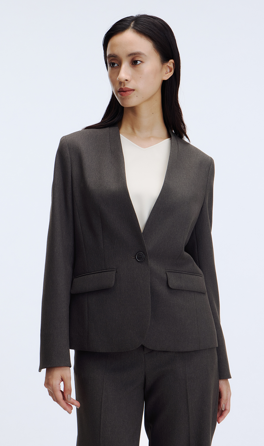 1ボタンVカラージャケット【美ジ楽スーツ】【セットアップ着用可】 ブラウン 5号