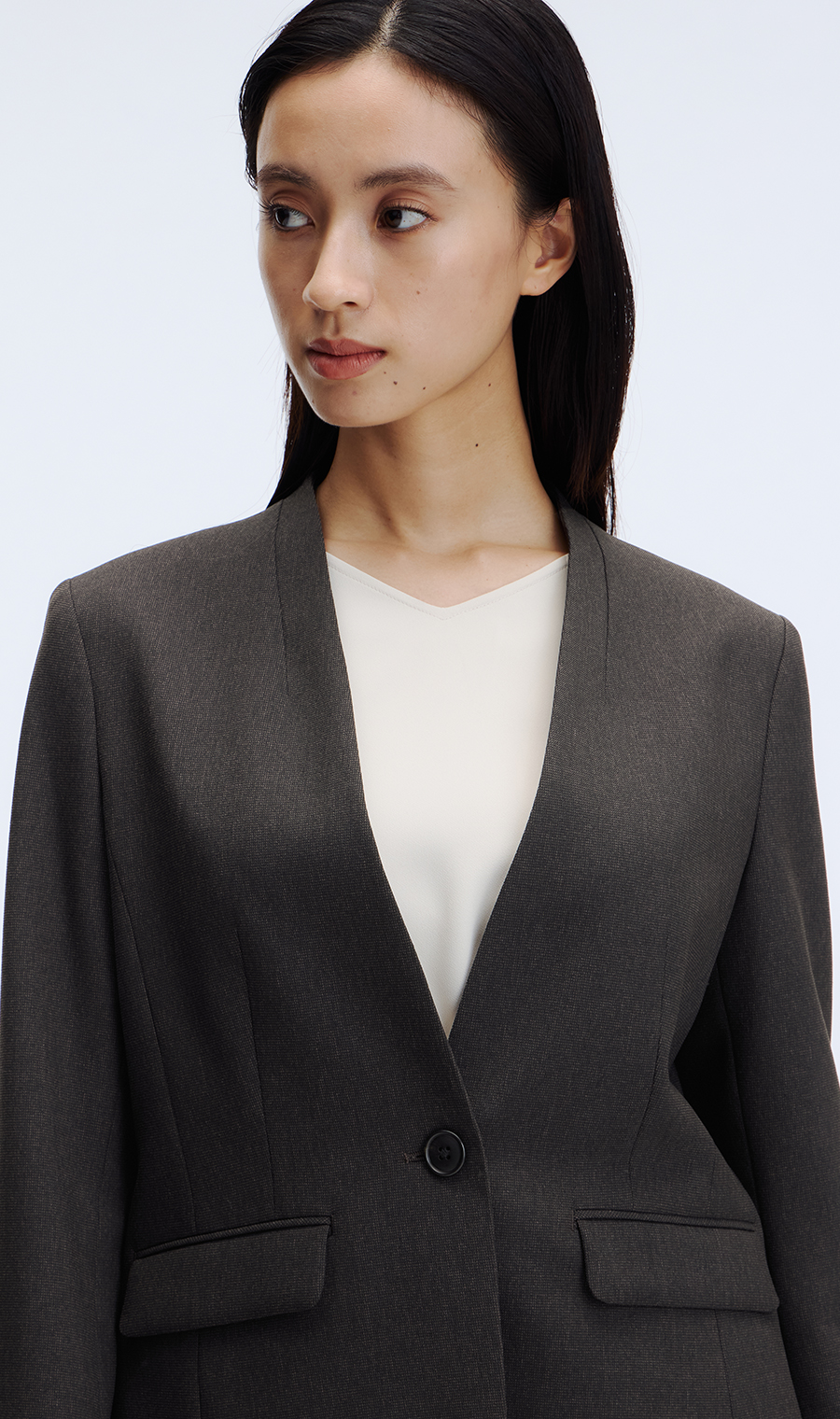 1ボタンVカラージャケット【美ジ楽スーツ】【セットアップ着用可】 ブラウン 5号