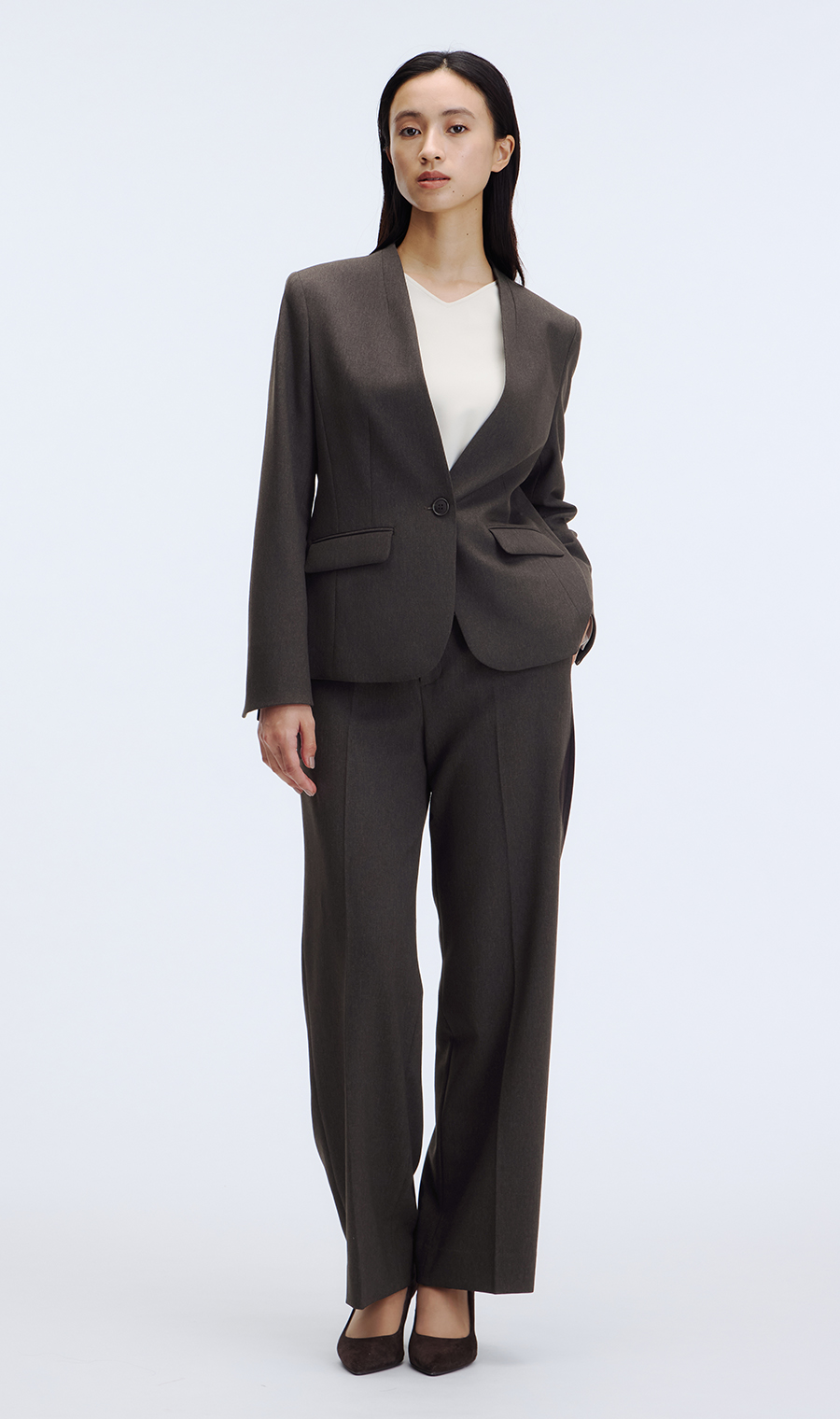 【極美品✨】プラステ パンツスーツ 1ボタン ノーカラー  Vネック Lサイズ PLST(プラステ)公式 | スーツ(レディース)