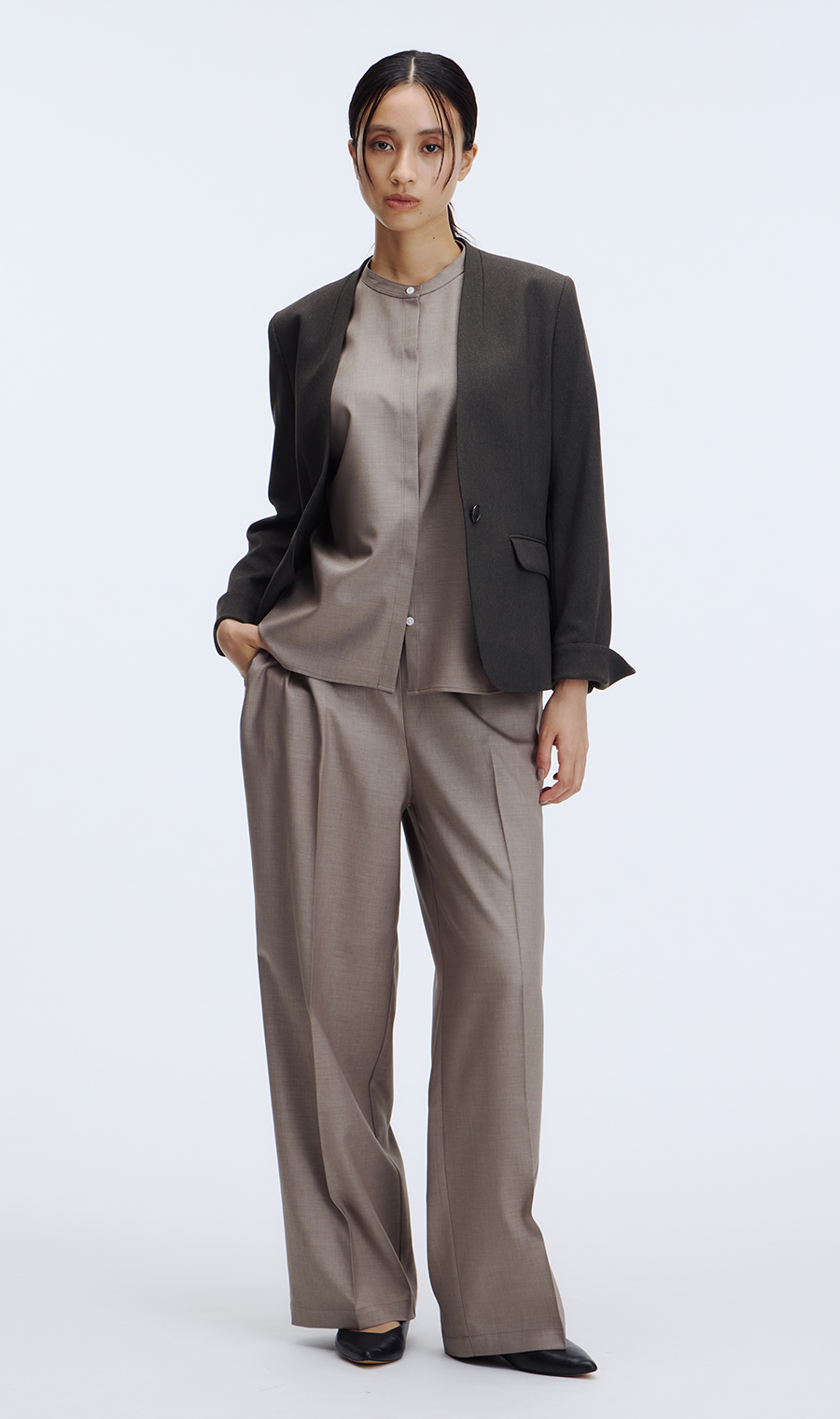 1ボタンVカラージャケット【美ジ楽スーツ】【セットアップ着用可】 ブラウン 5号