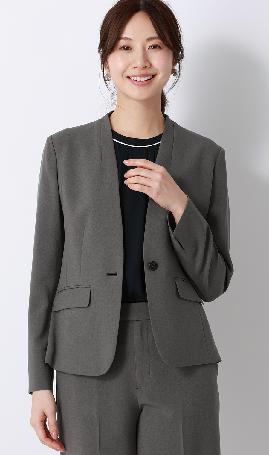1ボタンVカラージャケット【美ジ楽スーツ】【涼】【COOLMAX】【セットアップ着用可】 グレー 5号
