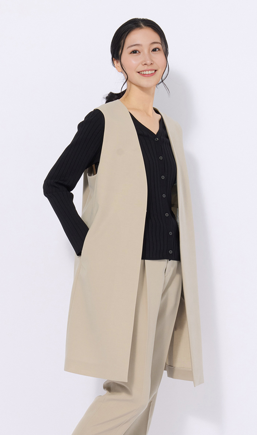 ロングジレ【セットアップ着用可】 ベージュ M