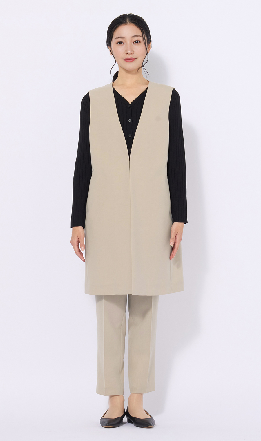 ロングジレ【セットアップ着用可】 ベージュ M
