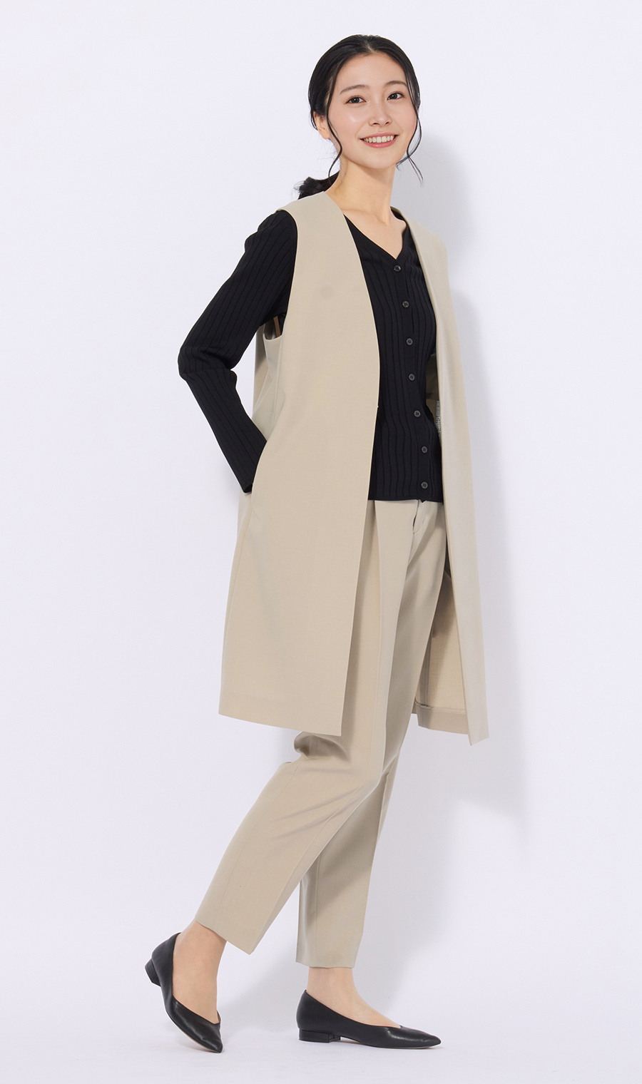 ロングジレ【セットアップ着用可】 ベージュ M
