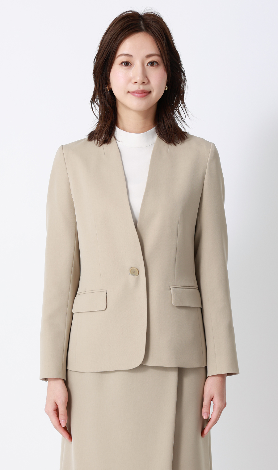 1ボタンVカラージャケット【セットアップ着用可】 ベージュ 3号