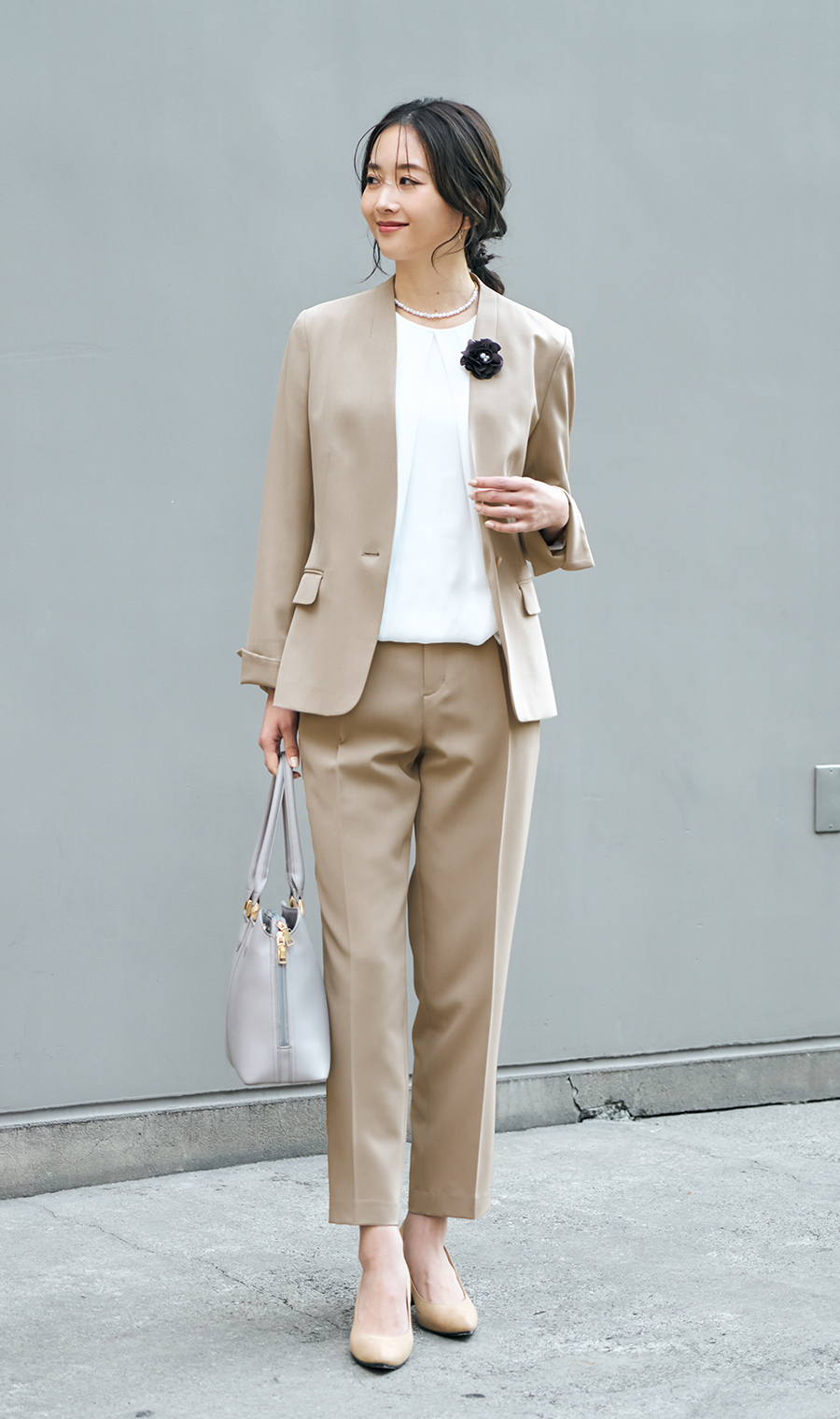 【每周更換_女士】 1鈕扣V領外套 【可成套穿著】 米色5號