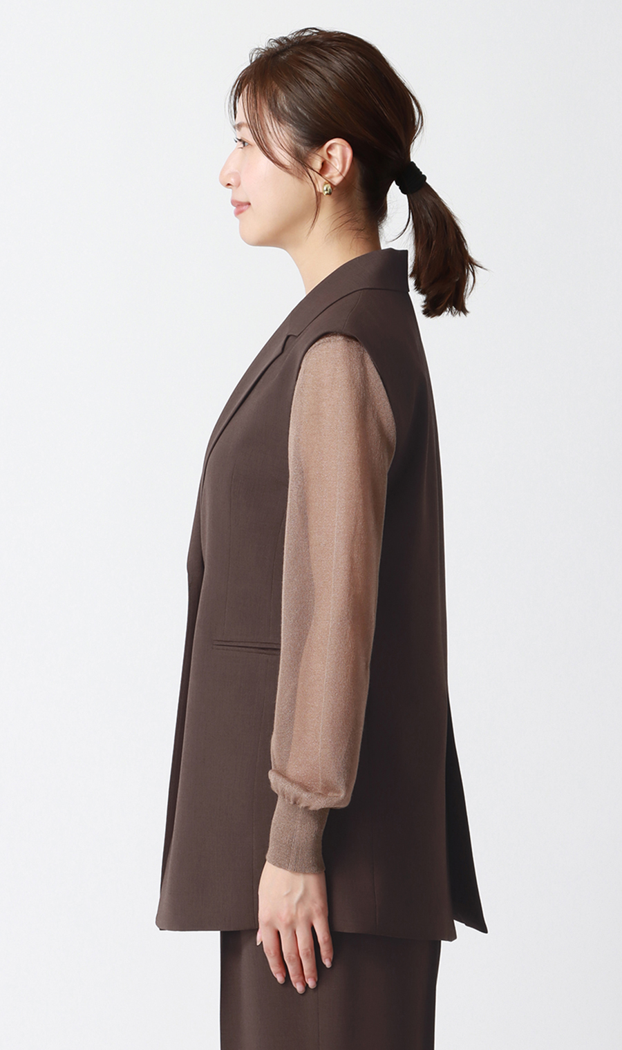 Tailored collar vest (can be worn as a set) Brown M