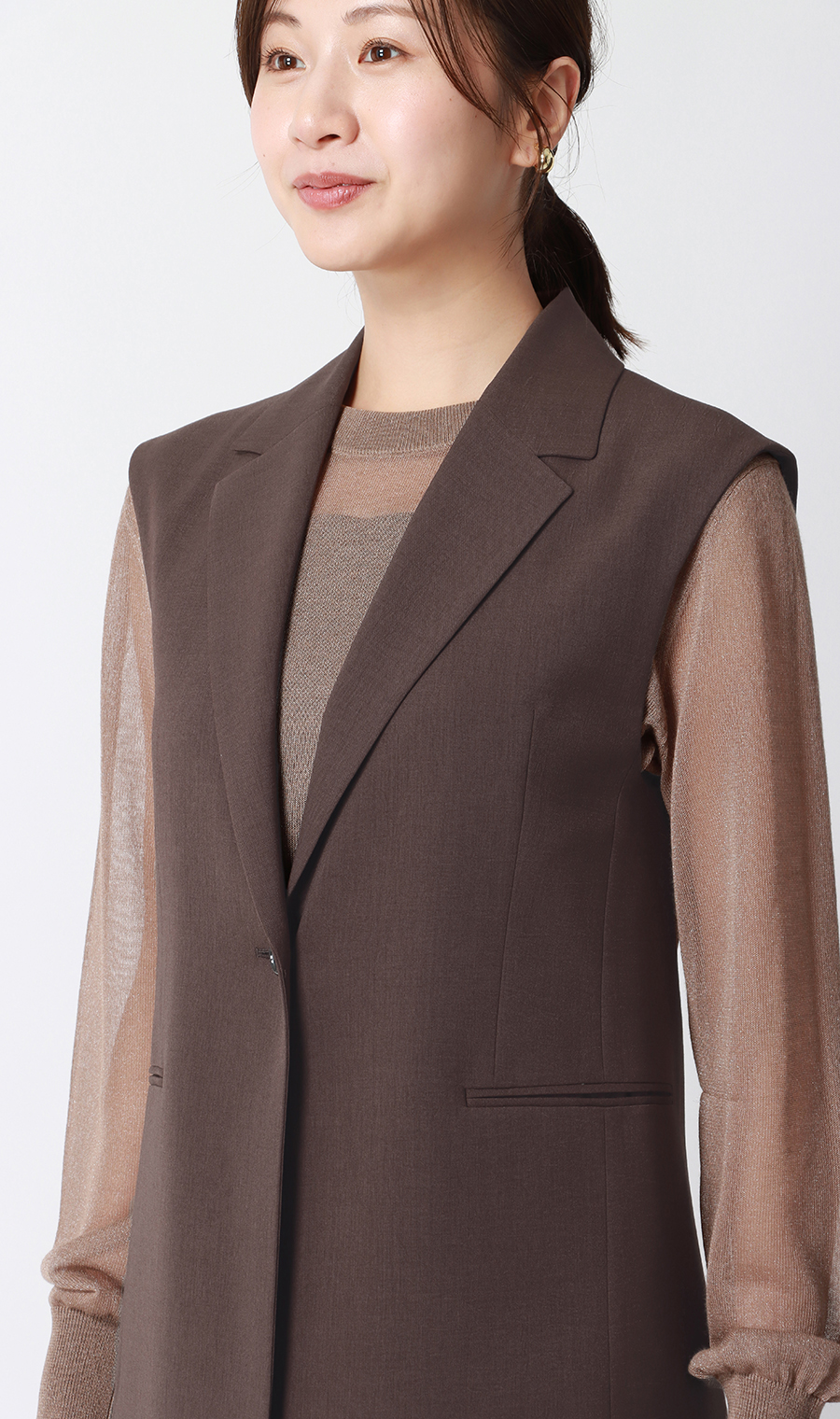 Tailored collar vest (can be worn as a set) Brown M