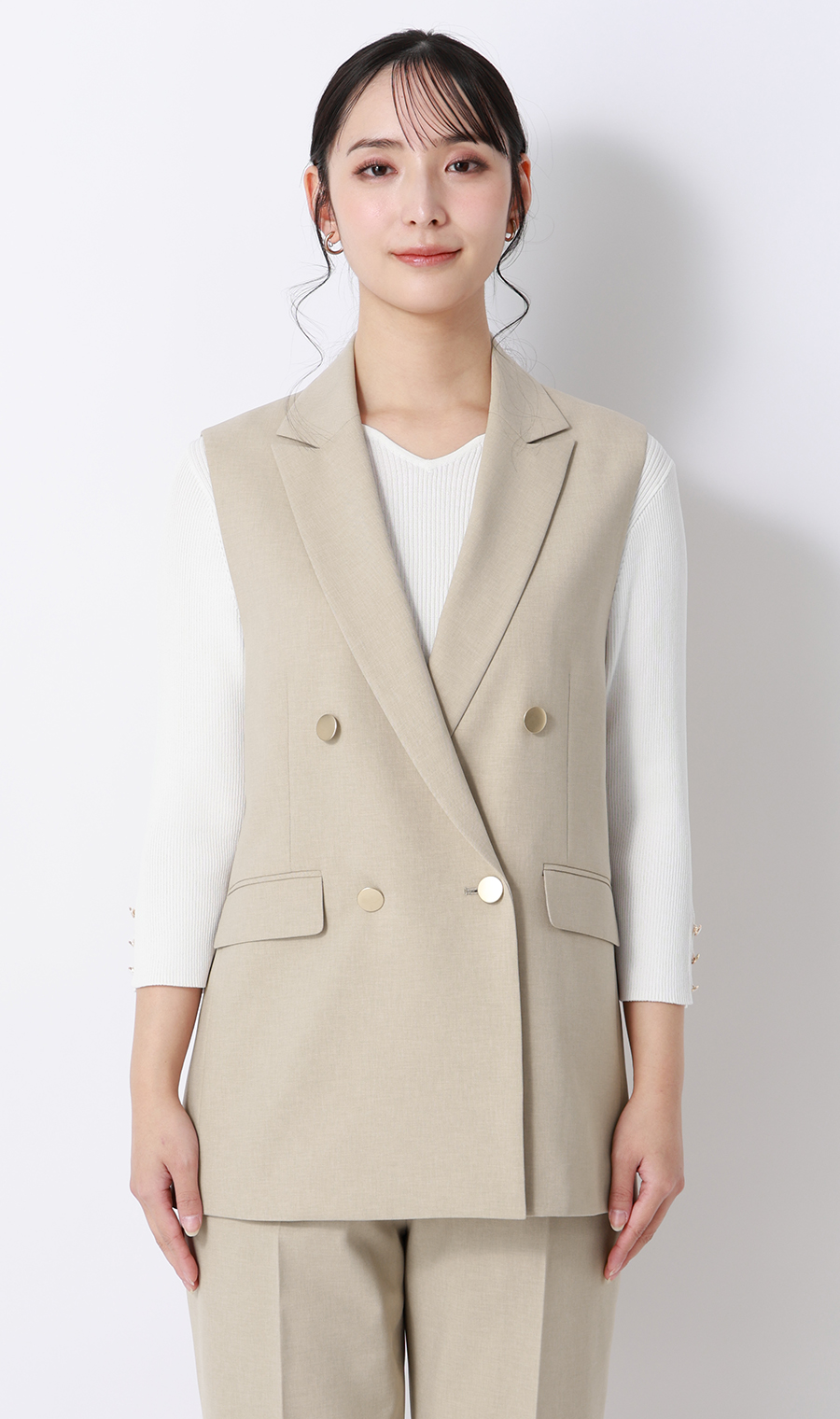 ダブルブレストジレ【セットアップ着用可】 ベージュ M