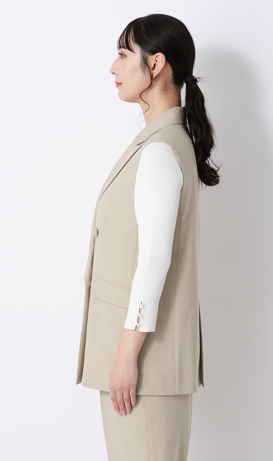 ダブルブレストジレ【セットアップ着用可】 ベージュ M