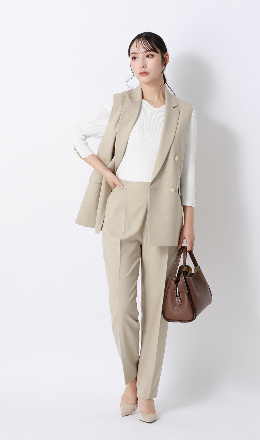 ダブルブレストジレ【セットアップ着用可】 ベージュ M