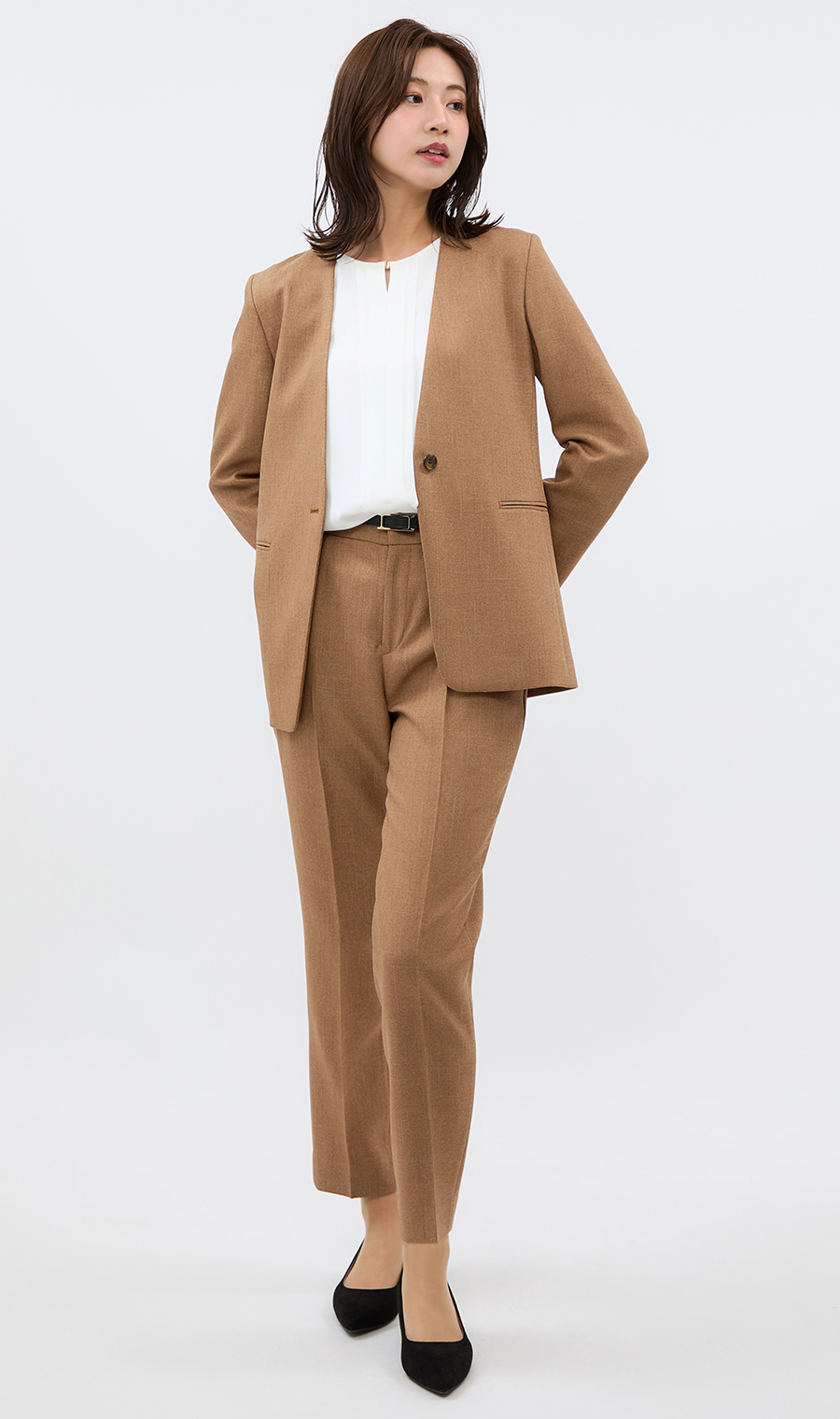 1ボタンVカラージャケット《セットアップ着用可》 ブラウン 5号