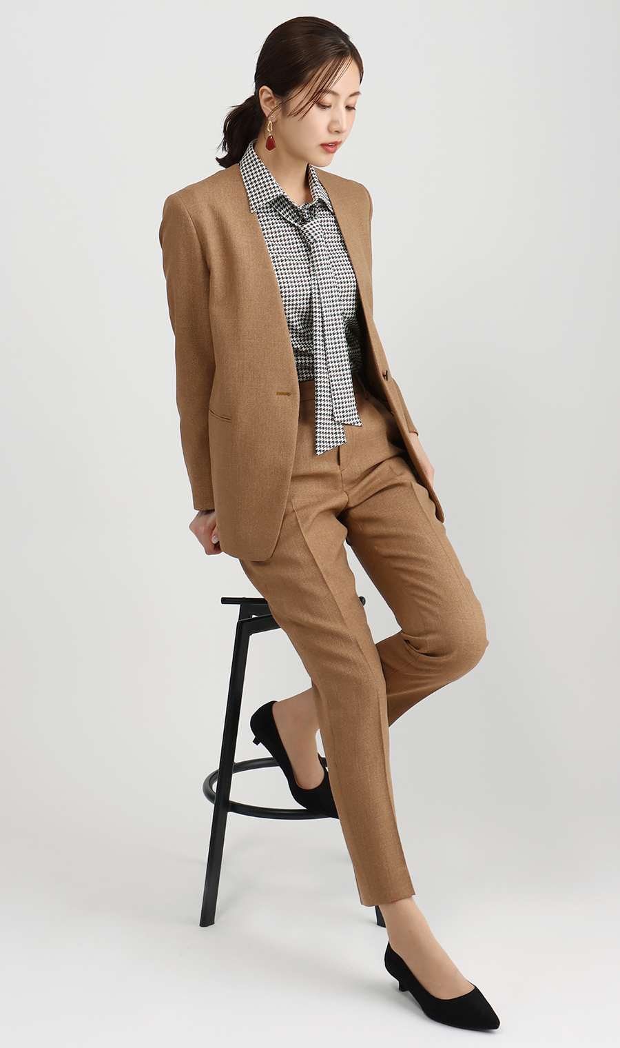 1ボタンVカラージャケット《セットアップ着用可》 ブラウン 5号