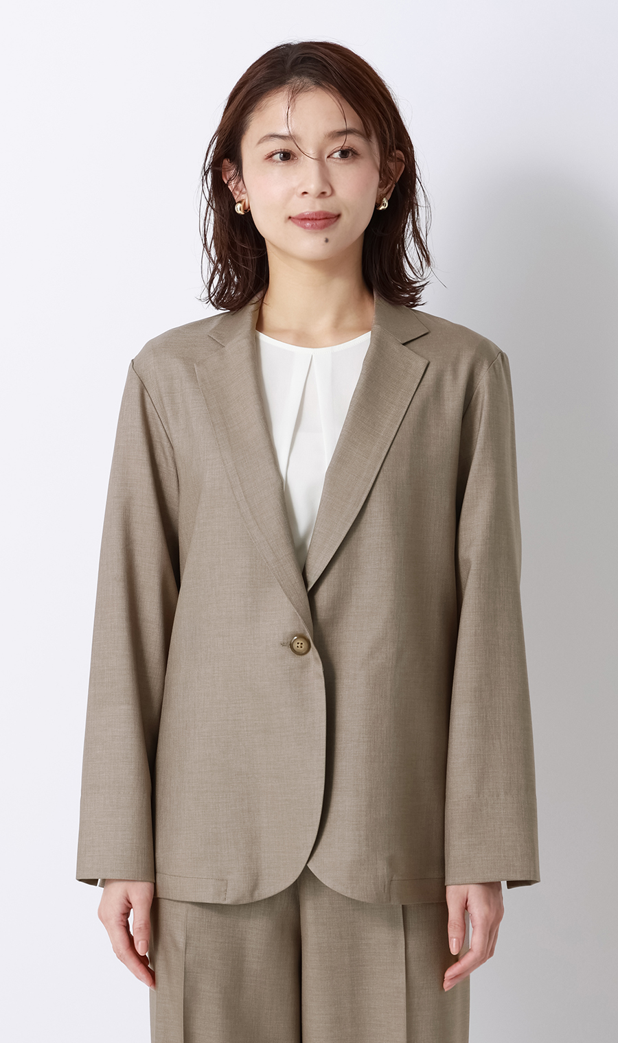 1ボタンテーラードジャケット【涼】【セットアップ着用可】 ベージュ M