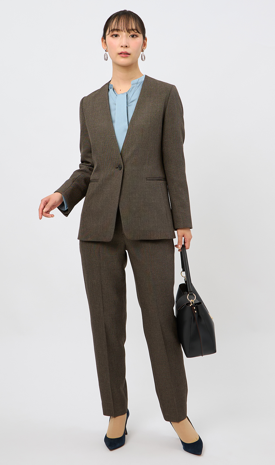 Vカラージャケット【ツムギート】【セットアップ着用可】 ブラウン 5号