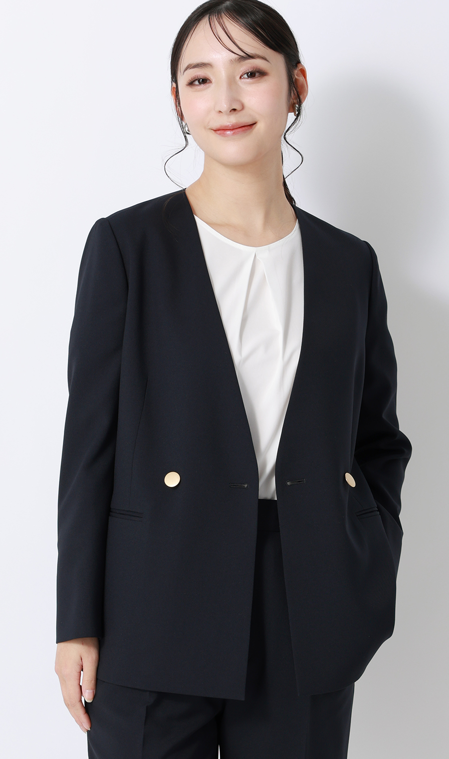 Vカラー2ボタンダブルジャケット【セットアップ着用可】 ネイビー S