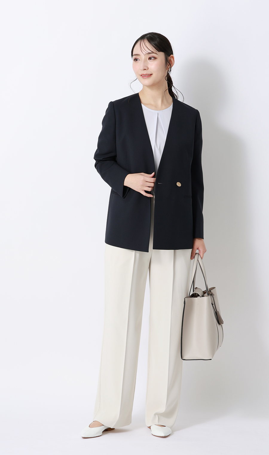 Vカラー2ボタンダブルジャケット【セットアップ着用可】 ネイビー S