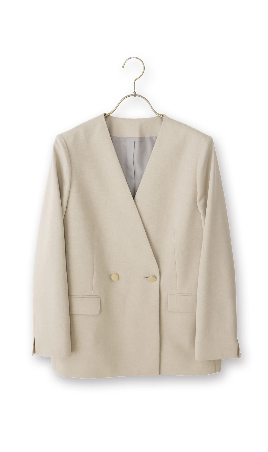Vカラー2ボタンダブルジャケット【セットアップ着用可】 ベージュ S