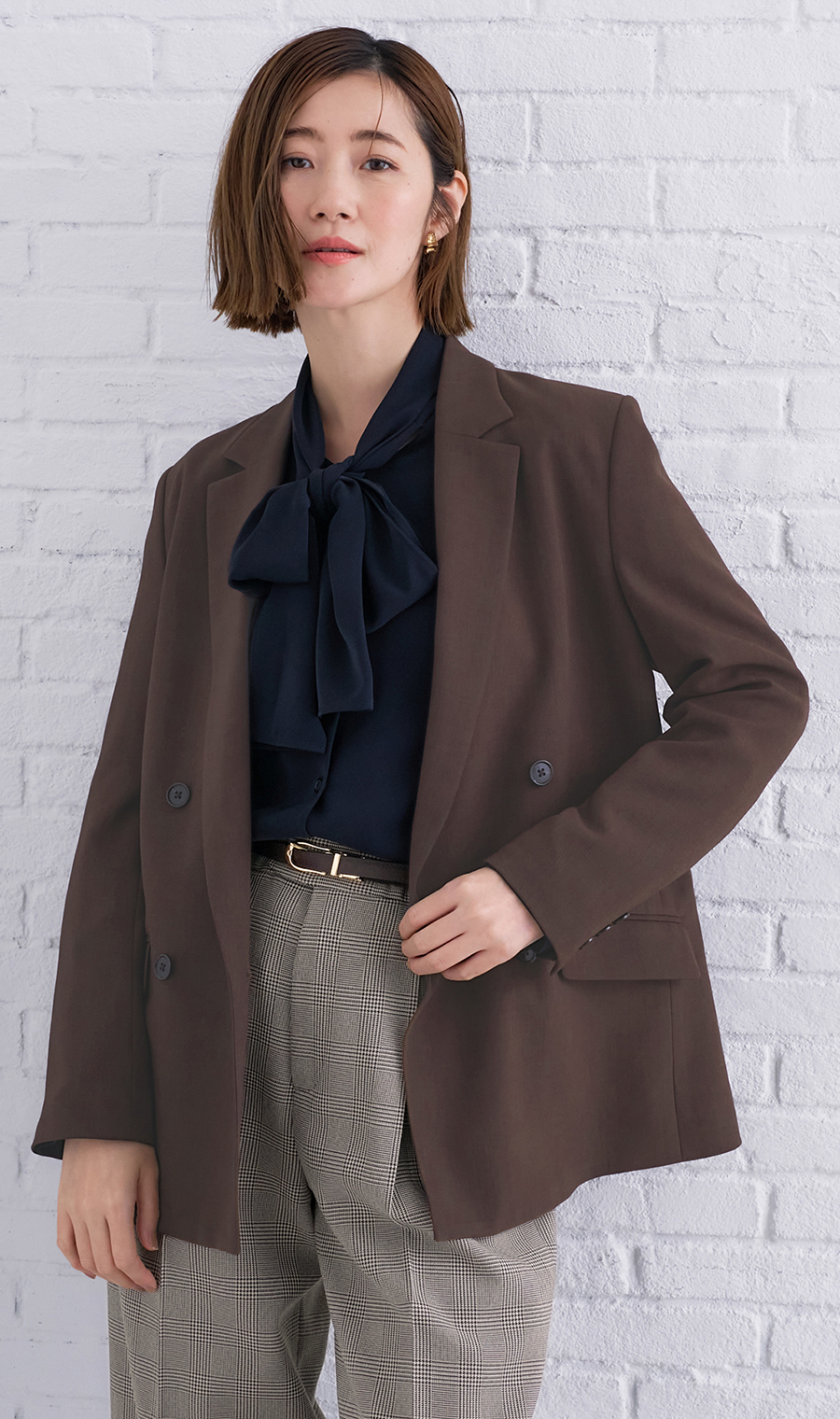 4ボタンダブルジャケット【セットアップ着用可】 ブラウン S