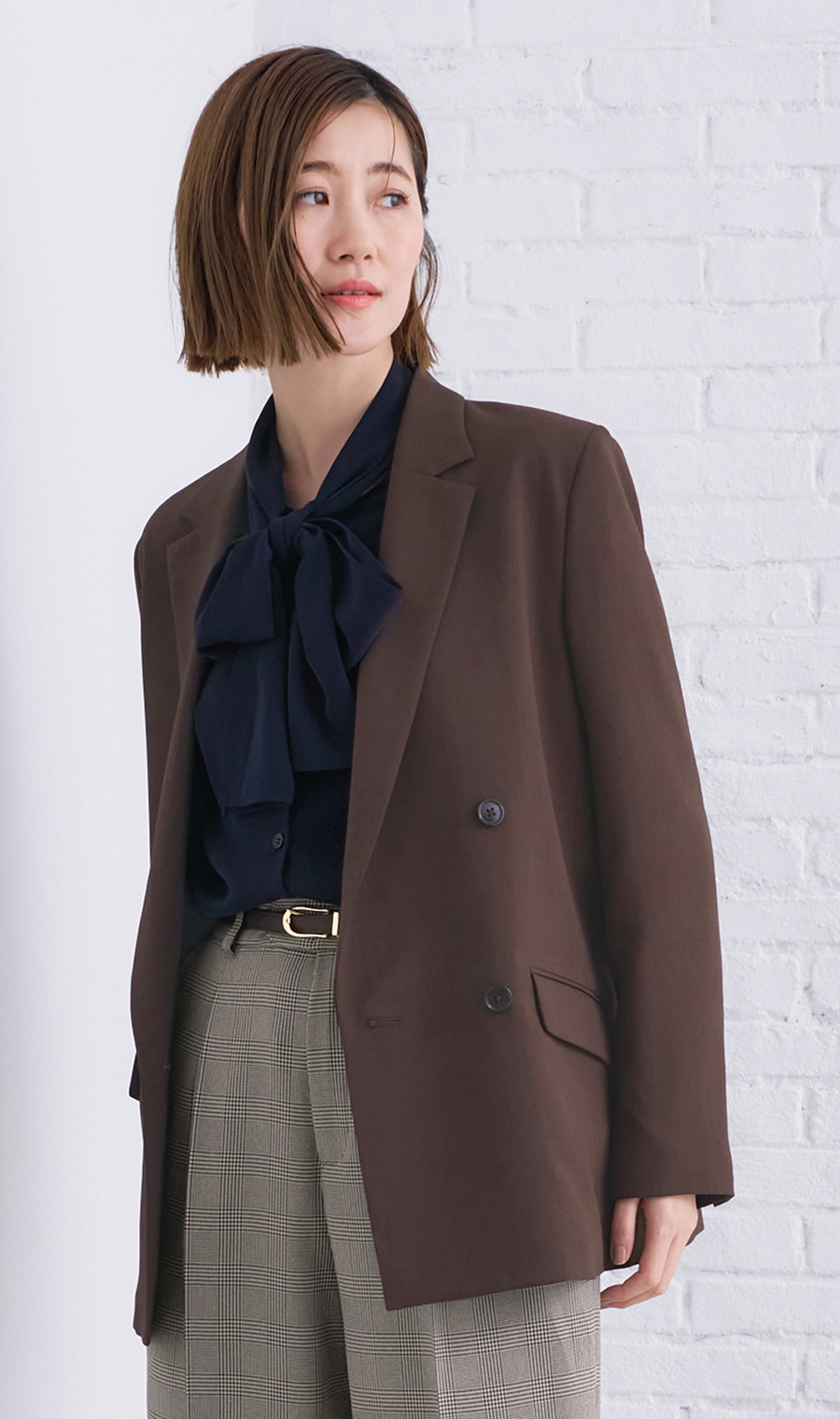 4ボタンダブルジャケット【セットアップ着用可】 ブラウン S