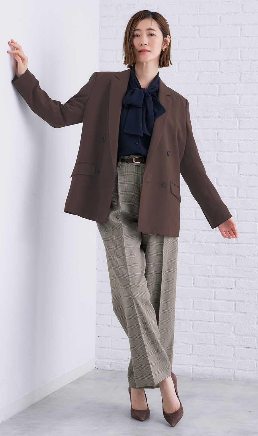 4ボタンダブルジャケット【セットアップ着用可】 ブラウン S