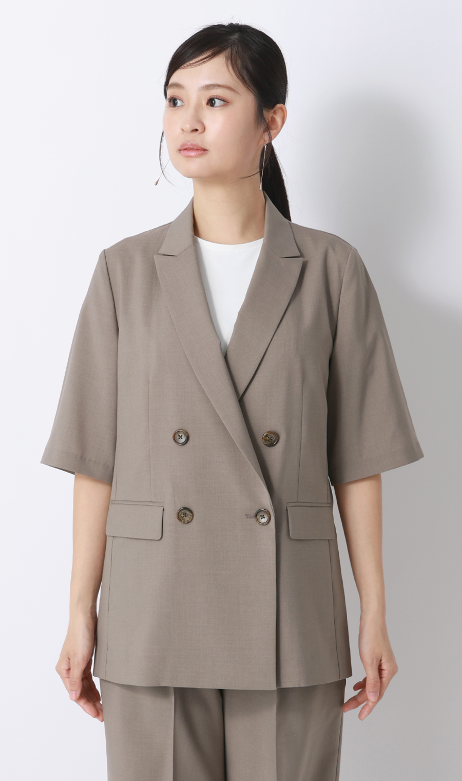 半袖ダブルジャケット【涼】【セットアップ着用可】 グレージュ S
