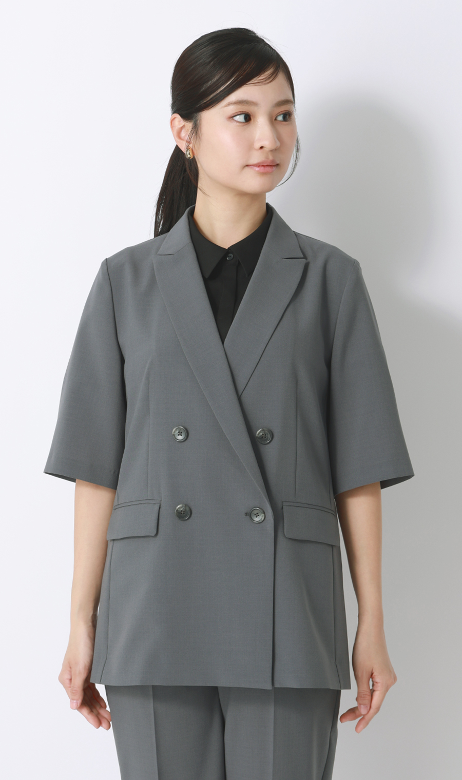 半袖ダブルジャケット【涼】【セットアップ着用可】 グレー S