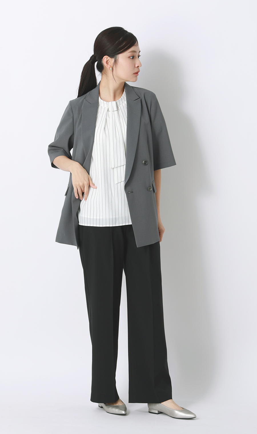 半袖ダブルジャケット【涼】【セットアップ着用可】 グレー S