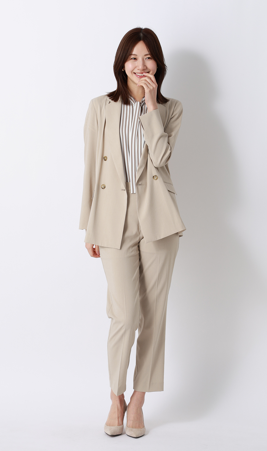 4ボタンダブルジャケット【超軽量】【涼】【セットアップ着用可】 ベージュ S