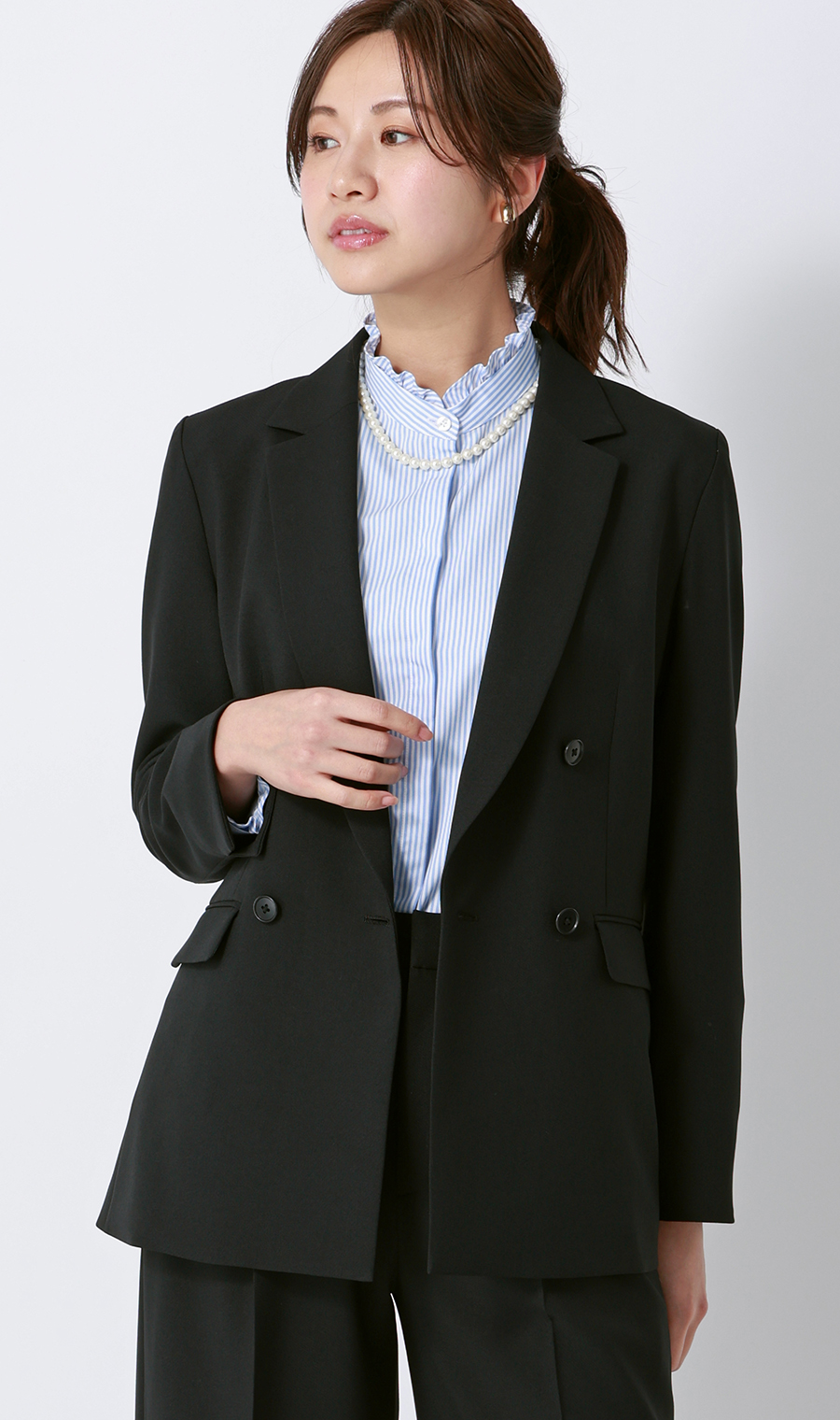 4ボタンダブルジャケット【セットアップ着用可】 ブラック S
