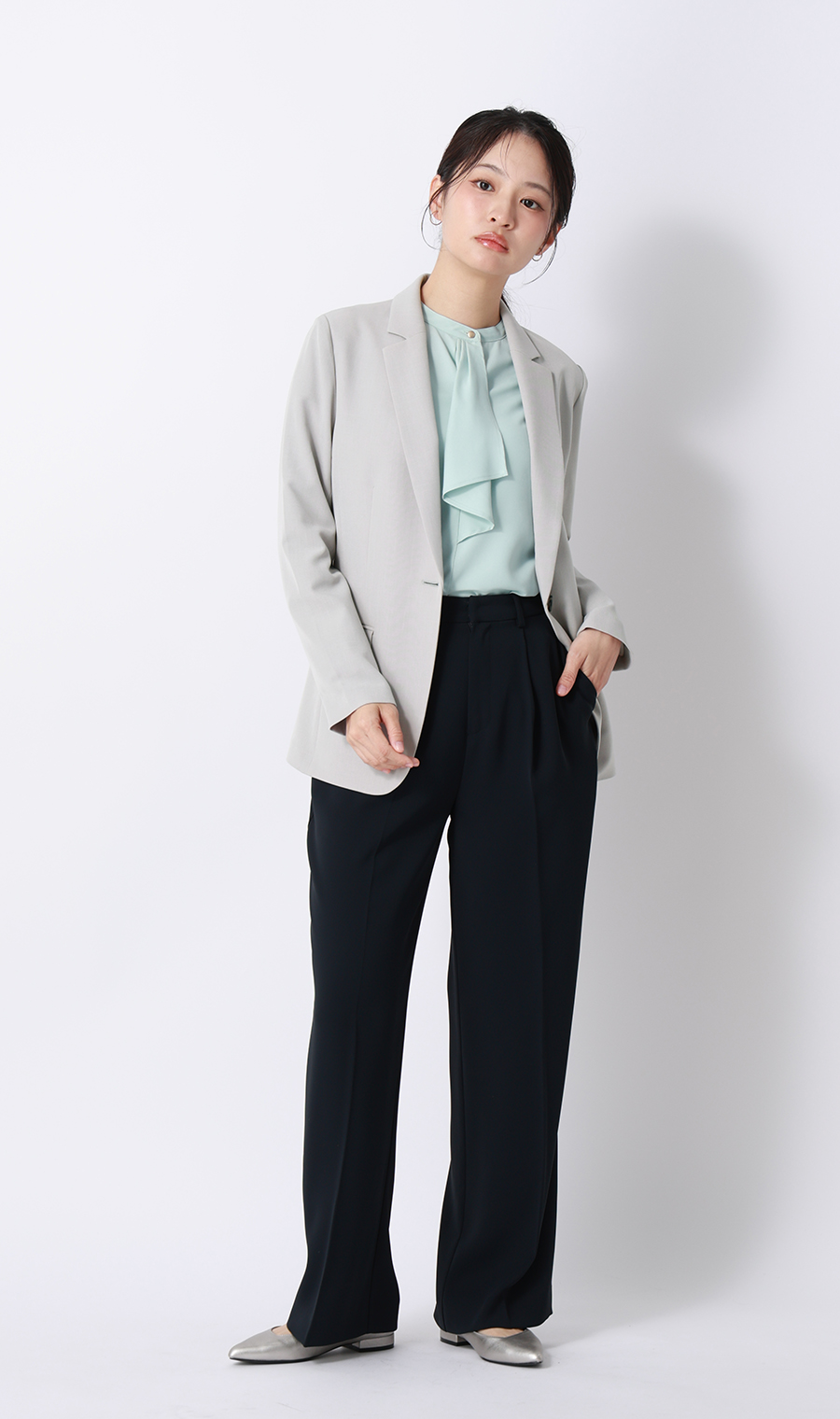 【みんなのスーツ】テーラードジャケット【セットアップ着用可】 ライトグレー LL