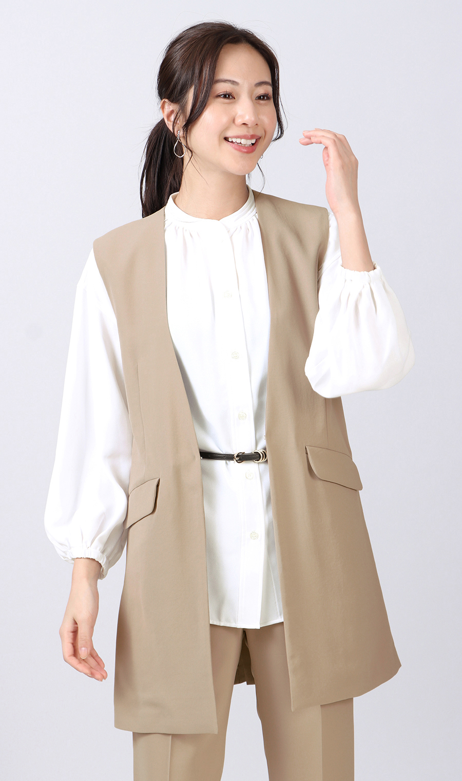 ロングジレ《セットアップ着用可》 ブラウン M