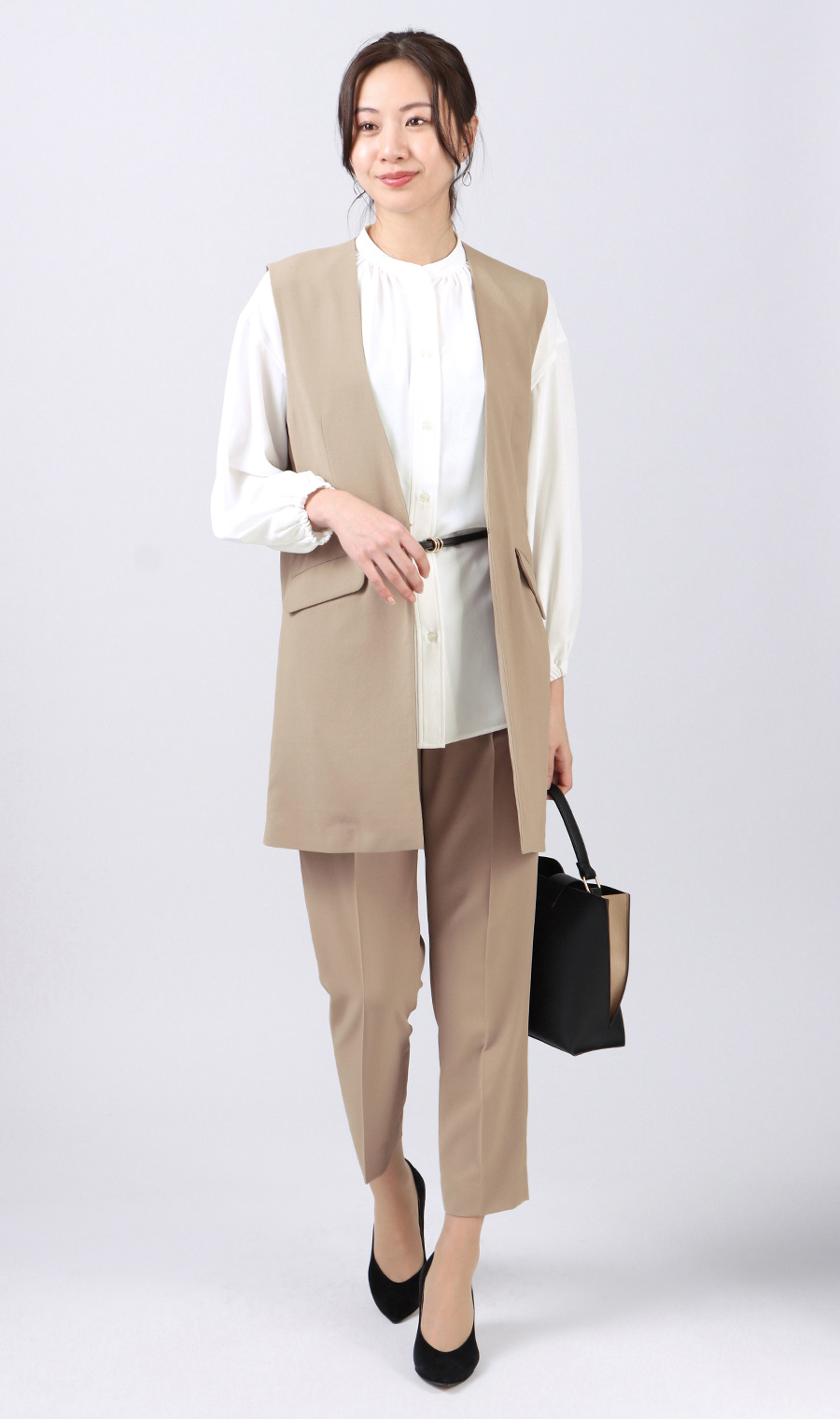 ロングジレ《セットアップ着用可》 ブラウン M