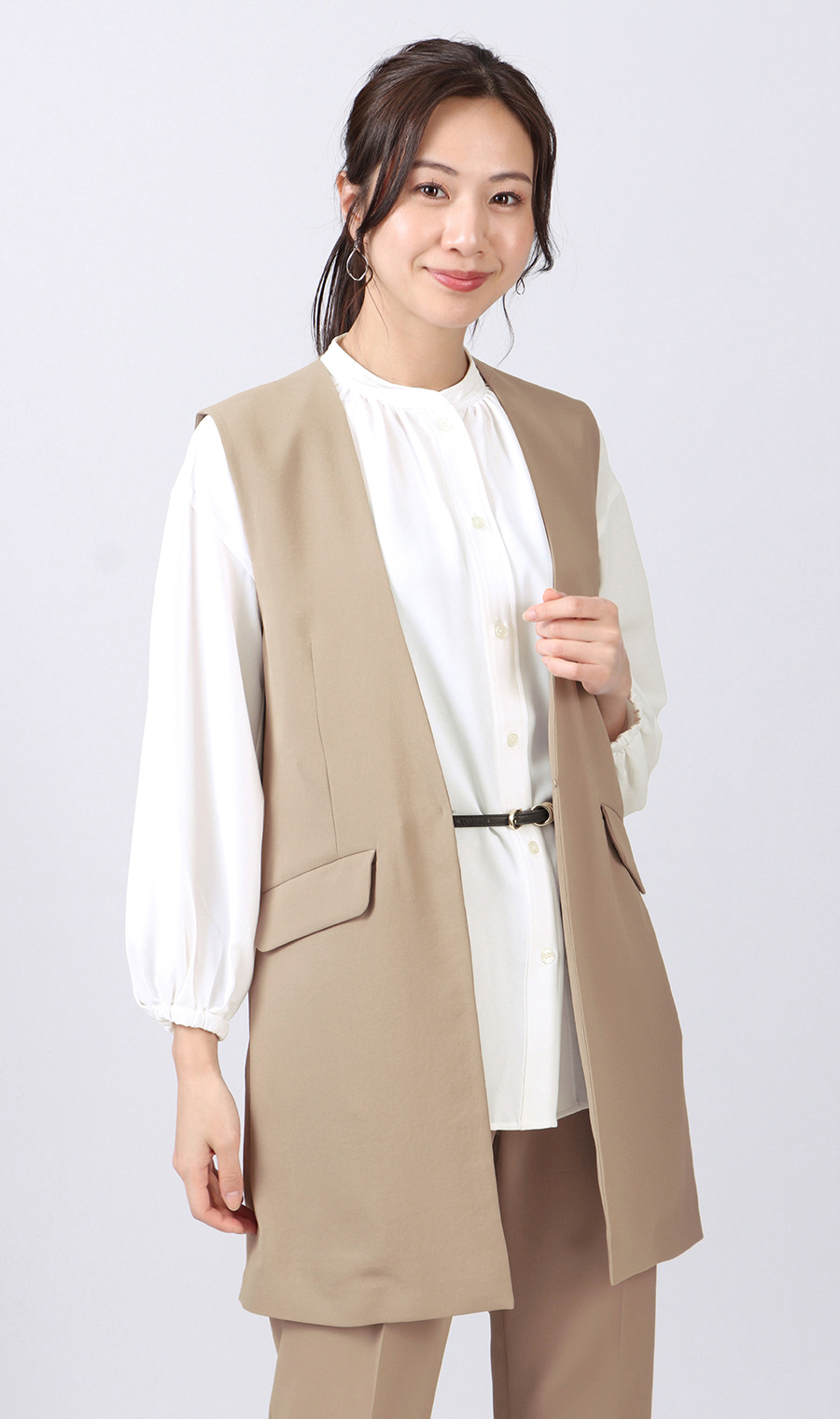 ロングジレ《セットアップ着用可》 ブラウン M