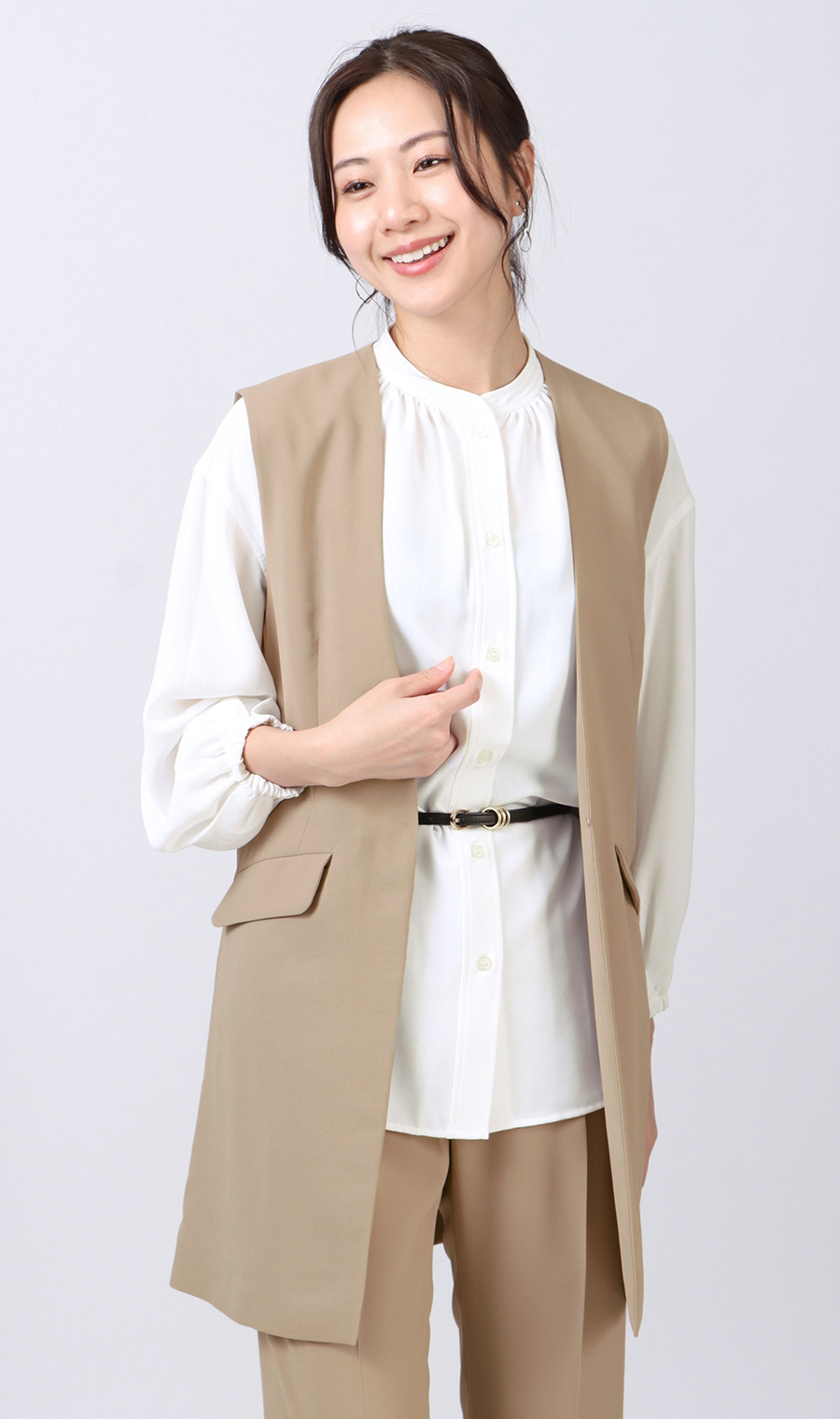 ロングジレ《セットアップ着用可》 ブラウン M