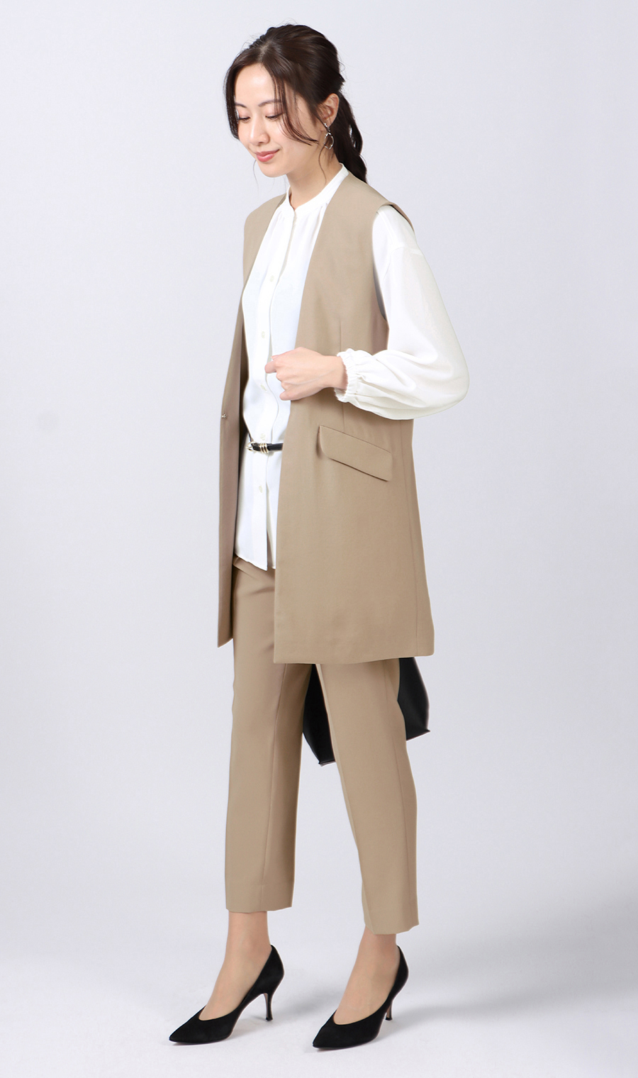 ロングジレ《セットアップ着用可》 ブラウン M