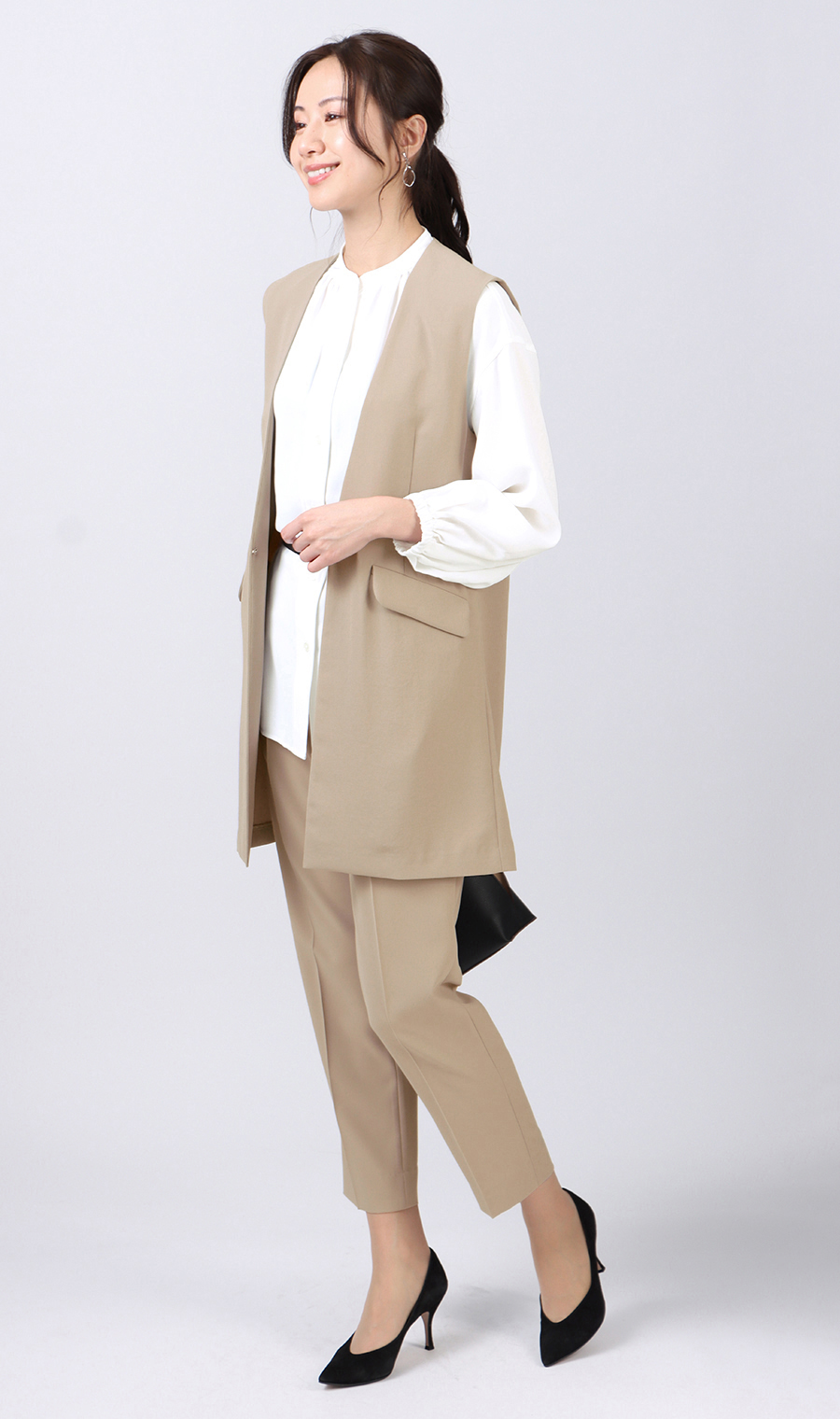 ロングジレ《セットアップ着用可》 ブラウン M