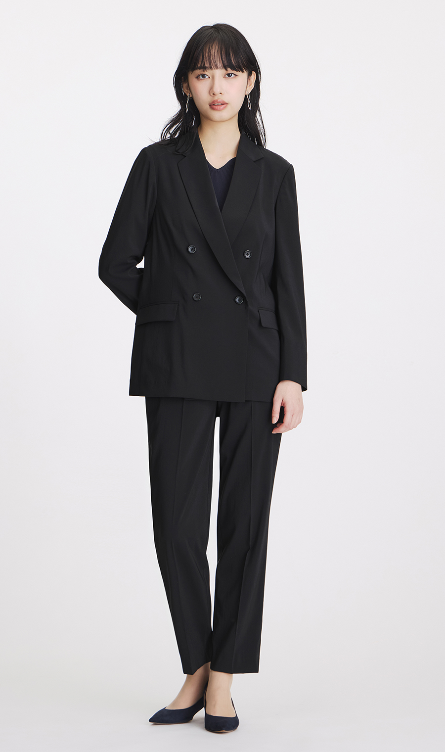4ボタンダブルジャケット【涼】【超軽量】【セットアップ着用可】【WEB限定】 ブラック S