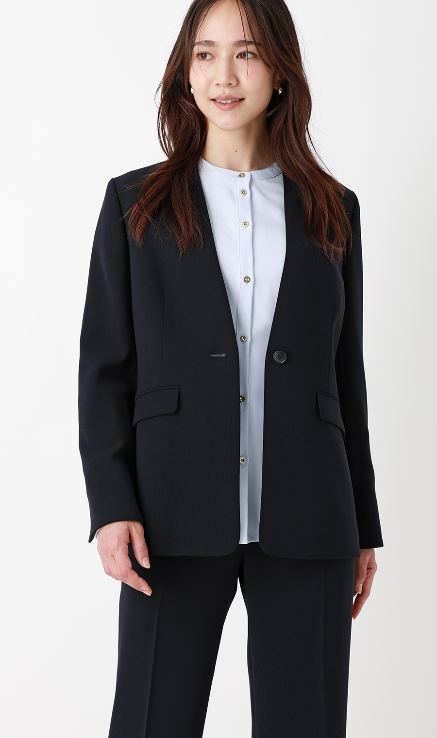■Vカラージャケット+セミワイドパンツセット【セット販売】【WEB限定】【裾上げ済み】 ネイビー M
