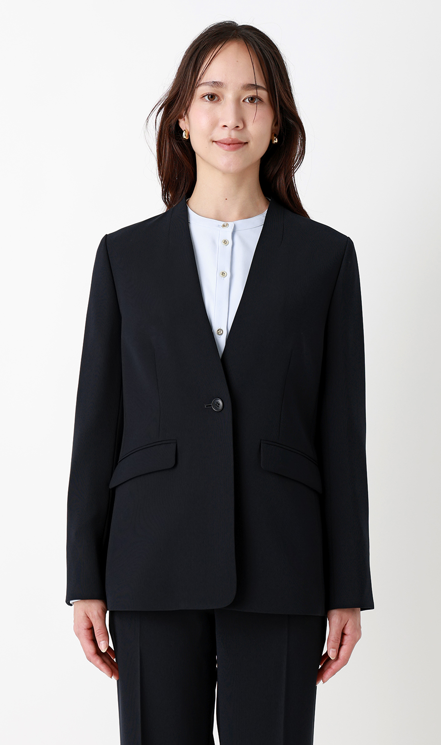■Vカラージャケット+セミワイドパンツセット【セット販売】【WEB限定】【裾上げ済み】 ネイビー M