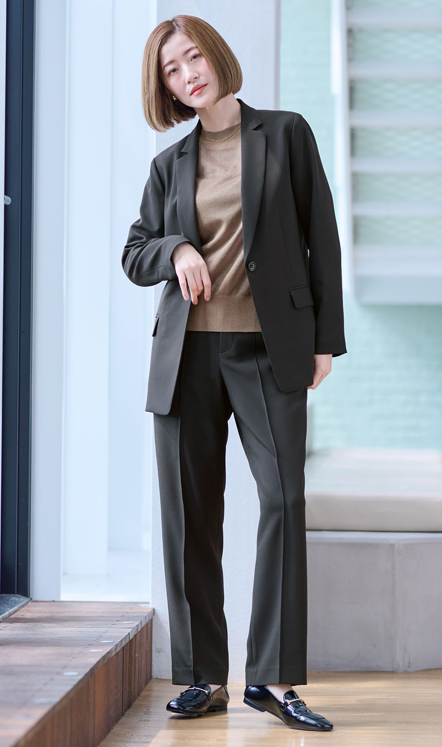 1ボタンテーラードジャケット＋ストレートパンツセット【セット販売】【裾上げ済】【WEB限定】 ブラック S