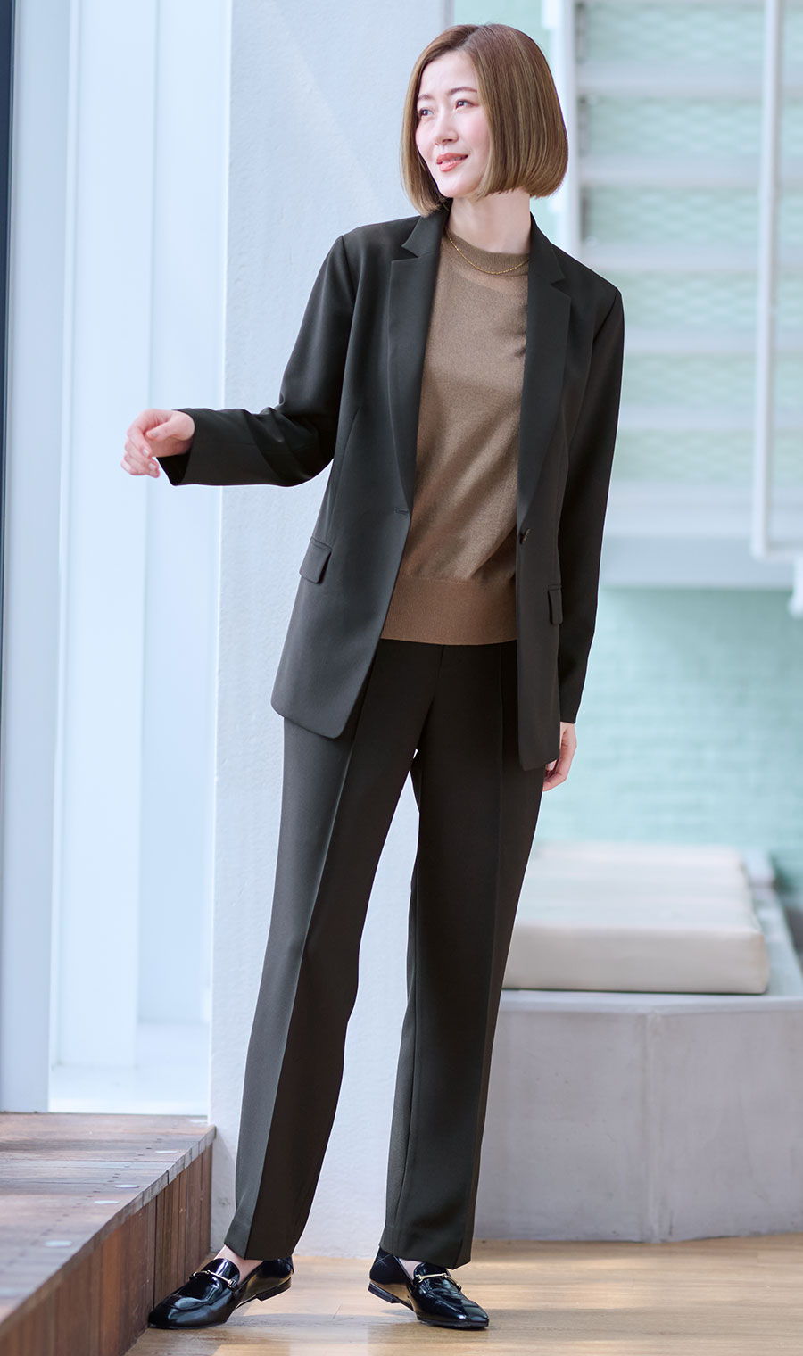 1ボタンテーラードジャケット＋ストレートパンツセット【セット販売】【裾上げ済】【WEB限定】 ブラック S